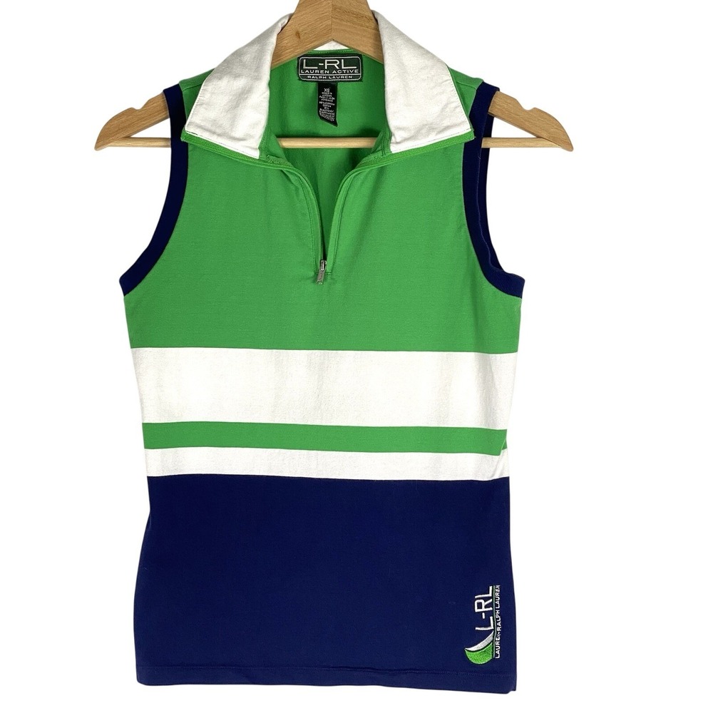 VTG 90s Lauren Ralph Lauren XS‎ Active 1/4 Zip Shirt Sleeveless Golf Top Green